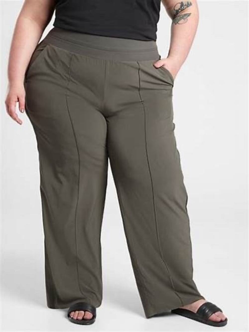 Athleta Nolita Wide Leg Olive Green Pants Plus Size 24